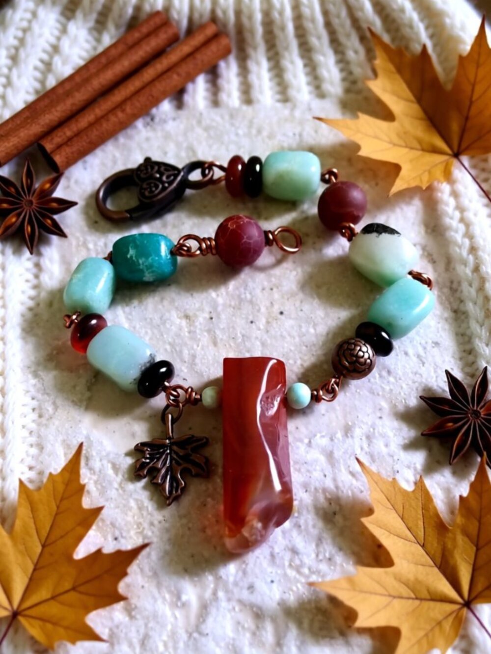 NEW!!! Chunky Fall Bracelet: Agate + Aventurine! Uniquely Handmade - OOAK - Boho